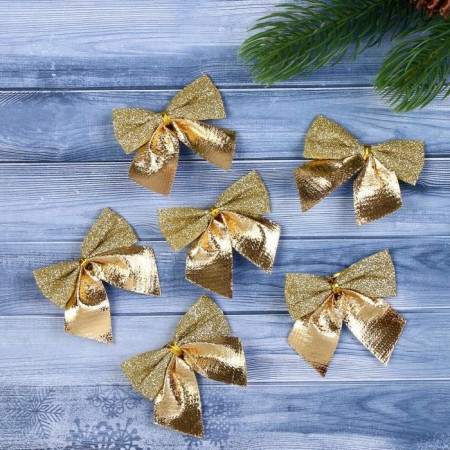 Jewelry decoration "Bow with brilliance" (set 8 pcs) 4.5x5.5 cm, gold