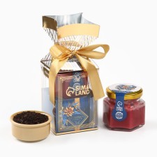 New Year's gift “Happy New Year”: Tea with taste: winter cherry, 50, cream - honey with blueberries, 120 g