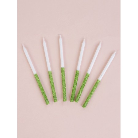 Candles for the cake "Shiny radiance", 6 pcs, white with green