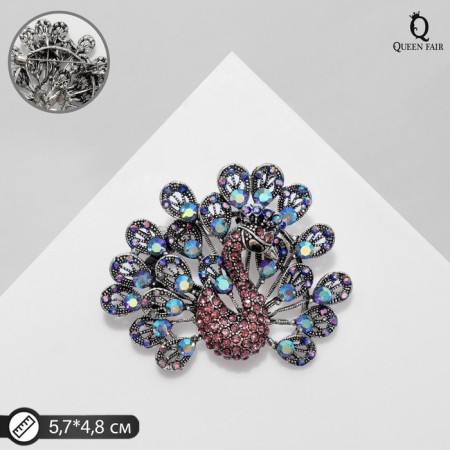Brooch "Bird" Peacock, the color of purple-blue in black silver