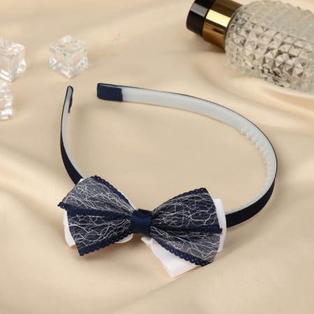 Hair cap "Bow" patterns, 1 cm, white and blue