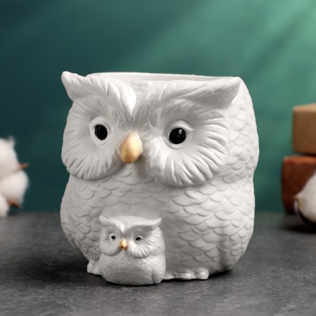 Figure Kashpo "Owl with the Council" Pearl, 12x14x10cm-2