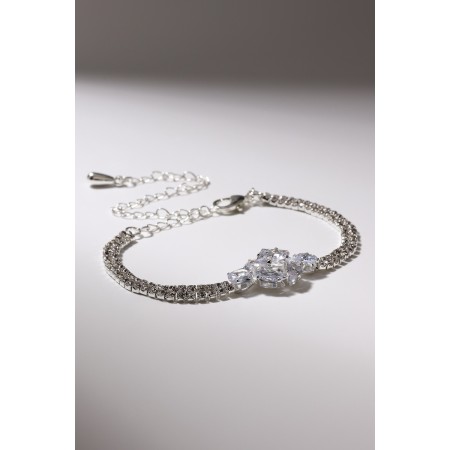 Bracelet with rhinestones "Zircon" Izvsk, circle, white color in silver, l = 15 cm-2