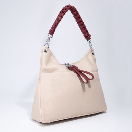 Bag-bag, lightning department, 3 outer pockets, long belt, beige/burgundy color-2