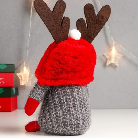 Interior doll "Santa Claus in a red hat with horns" 20x13x11 cm-3
