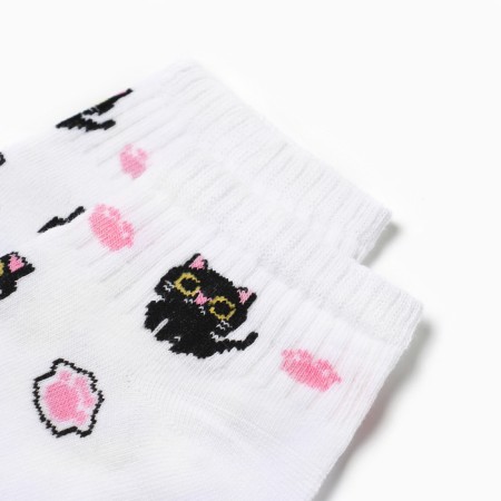 Women's socks "cat", white color, rr 23-25-1