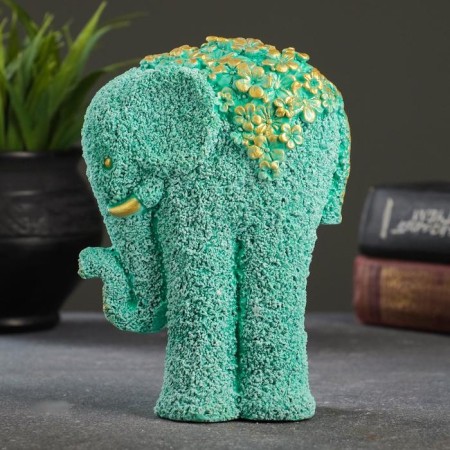 Figure "Elephant from flowers" turquoise with gilding 18x12x10cm-2