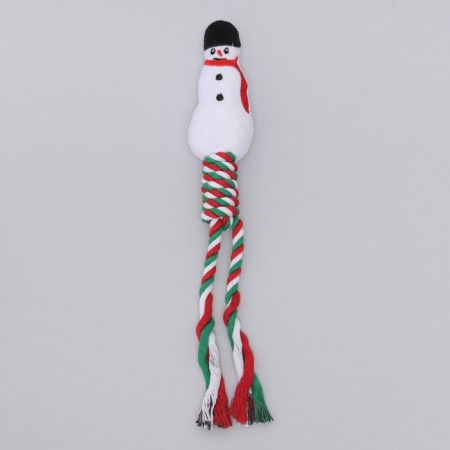 A squeaking toy, soft for dogs "Snowman" with a rope, 32 cm-2