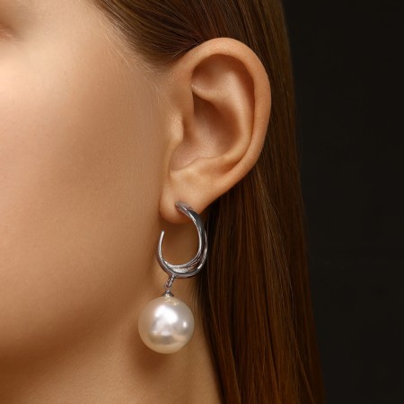 Earrings with pearls "bead" large, silver color-3