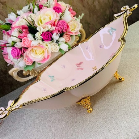 Lenardi dish "butterflies", on legs, length 48 cm, pink color