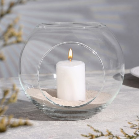 VAZA-sub-SUBSTANCE "MAT" and white candle, 14.5 × 13 cm, 9 hours, ball, glass