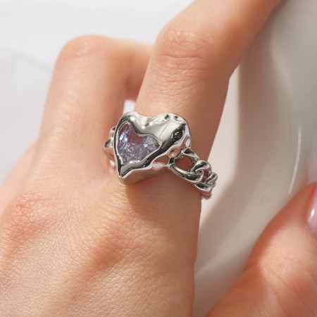 Ring "Fantasy" heart, vision, white color in silver, dimensionless-2