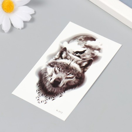 Black tattoo on the body "Wolf howls on the moon" 6x10.5 cm-1