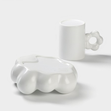 Coffee pair of ceramic "chamomile", 2 items: 260 ml mug, saucer d = 17 cm, white color-3