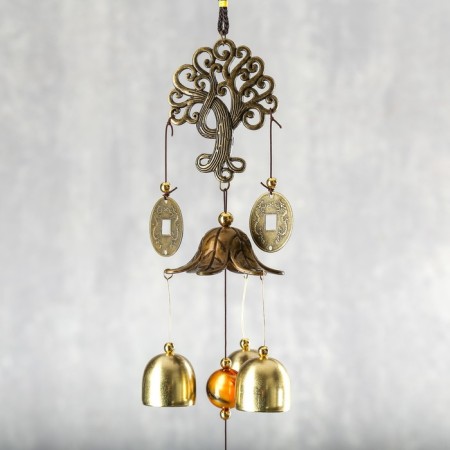 Wind Music Metal "tree" 3 bells, 3 coins 45 cm-1