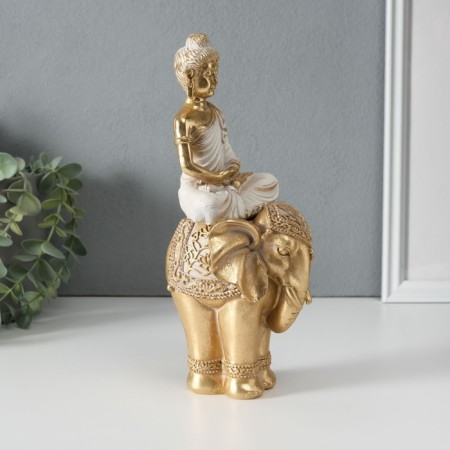 Souvenir Polystone "Buddha Shakyamuni on the Golden Elephant" 11x10x25 cm-2