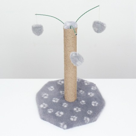 Clawing with three toys, 35 x 35 x 53 cm, gray with white paws-3