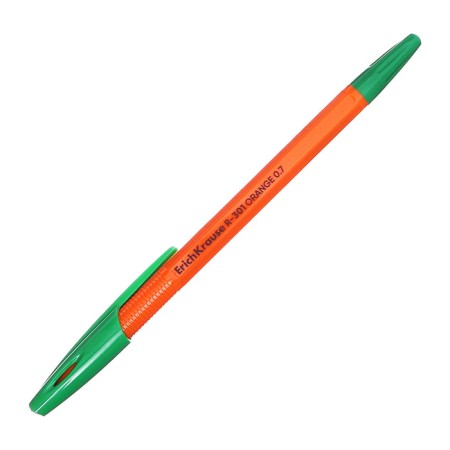 Ballpoint handle Erichkrause R-301 Orange Stick, node 0.7 mm, green ink, letter line 2000 meters, barcode on the handle-7