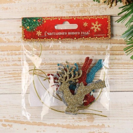 Christmas tree decoration "Deer in jump" (set 4 pcs) 6x6 cm, mix-1