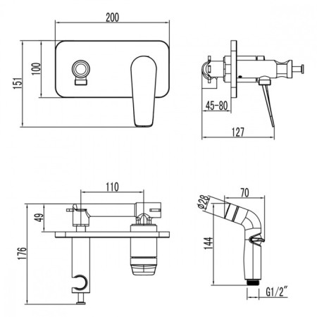 Lemark Bronx LM3720BL bidetor, single -leaf, with hygienic watering can, graphite-1