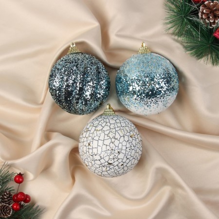 Set of balls plastic D-8 cm, 3 pcs "Xavier" Assorted, white-blue