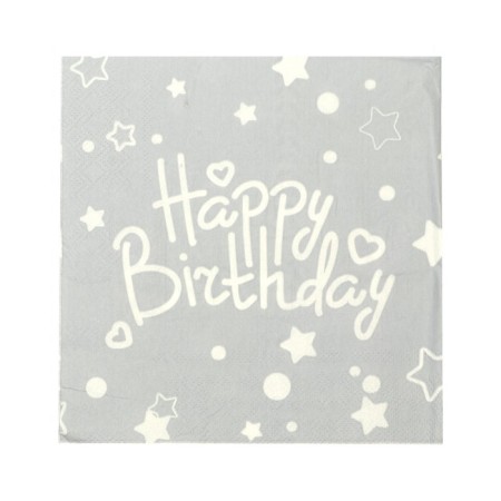 Paper napkins "Happy birthday", set, 20 pcs., 33 × 33 cm., Gray color