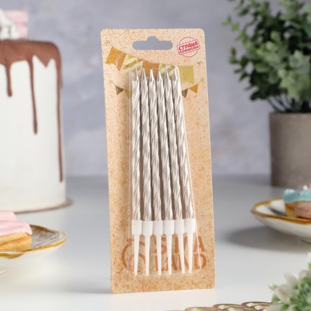 Candles in a cake twisted with a stand, 6 pcs, 11 cm, champagne-5