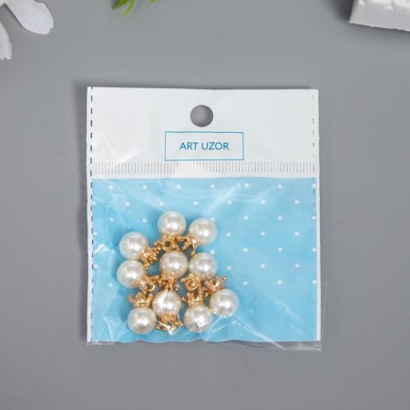 Decor for creativity plastic "Pearl with crown and loop" set 10 pcs d = 1 cm-5