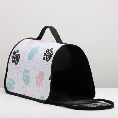 Bag - Frame Animal Carriage, 40 x 25 x 25 cm, white with paws-4