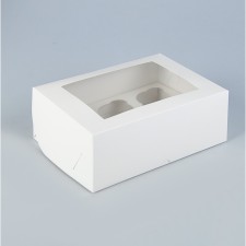 Box for 6 cupcakes with a window, white, 25 x 17 x 10 cm