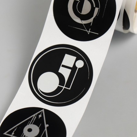 Sticker Paper "Geometry Abstraction" embossing silver d = 3.8 cm 252 pcs in the roll-3