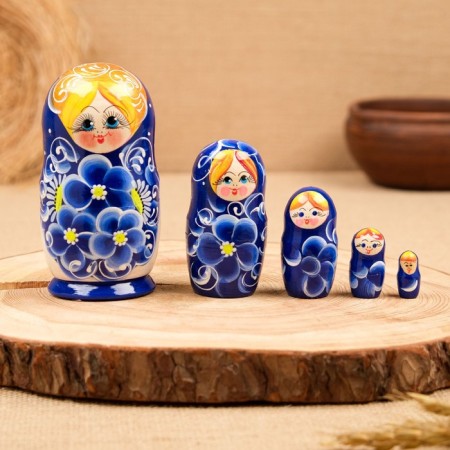 Matryoshka 5 puppet "Nina" blue, 13cm, manual painting.