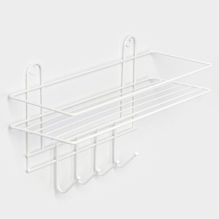 Bath shelf straight, 4 hooks, 33 × 12.5 × 21 cm, white color
