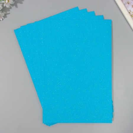 A set of glitter foamiran (5 sheets) 2 mm 20x30 cm, bright blue