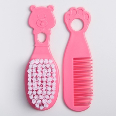 Hair care kit: comb and brush, “bear”, pink color-2