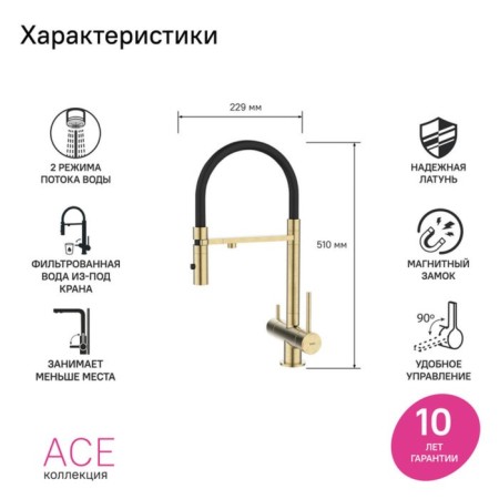 IDDIS ACE kitchen mixer, with filter and flexible pour, color matte gold-1