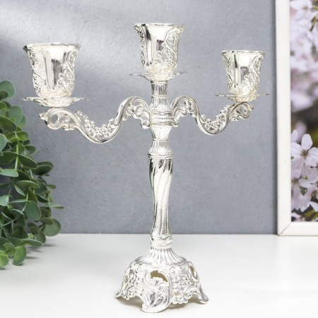 Summary of Metal for 3 candles "Vine vine" silver 22x7.5x25 cm-2