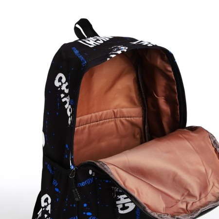 Young backpack from textiles on lightning, 3 pockets, black/blue color-5