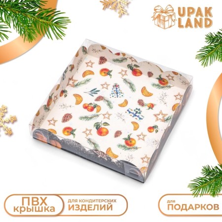 Cookie box, confectionery packaging, "tangerines", 15 x 15 x 3 cm, new year