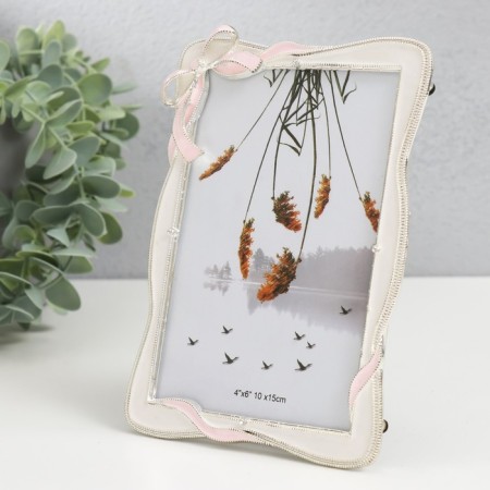 Photo frame metal, glass 10x15 cm "Pink bow with ribbon" 12x17.2 cm-1