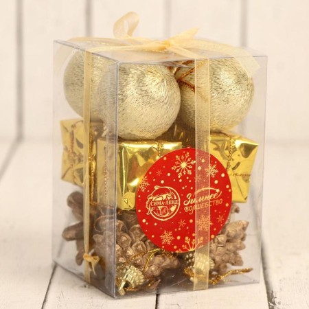 A set of jewelry plastic 12 pcs "Christmas tree" (4 balls, 4 gifts, 4 cones) mix-3