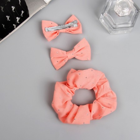 Hair set "Felicia" (elastic band 7 cm, 2 clamps 6.5 cm) shine, peach-2