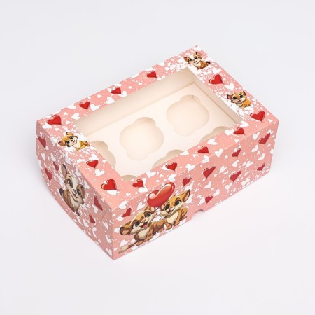 Packaging for 6 cupcakes with a window, pink with a tigerk, 25 x 17 x 10 cm-1