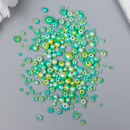 Beads for creativity plastic "Round. Gradient. Mermaid Greens" D = 3-8 mm, set 10 grams