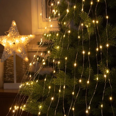 Girlynda "Horse tail" 20 threads of 2 m, IP20, silver thread, 400 LED, warm white glow, 12 V