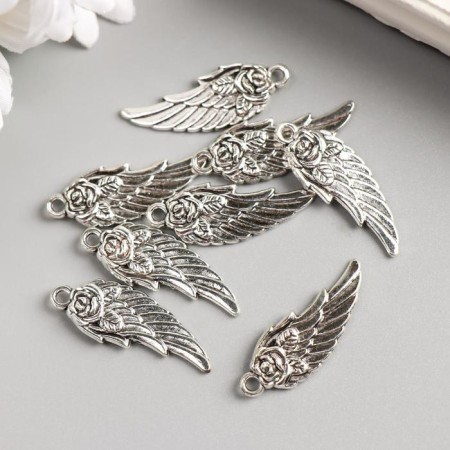 Decor Metal for creativity "Wing with rose" silver (A16767 3x1.1 cm-1