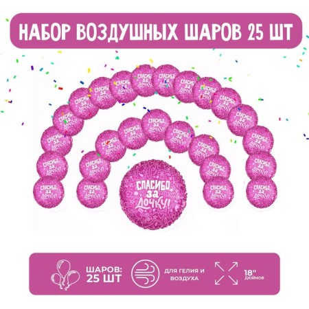 Set of foil balls 18 "Circle" thanks for the daughter ", 25 pcs.