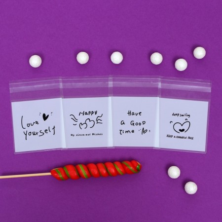 BOPP package with adhesive tape, “wishes”, 7*7+3cm