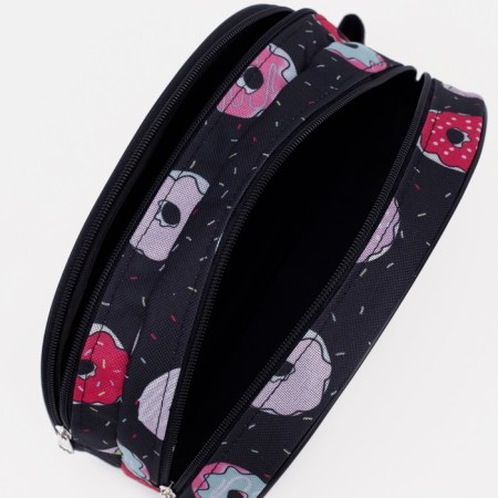 Cosmetic bag, 2 parts on zippers, black color-2