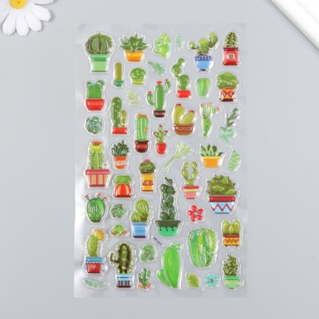 Plastic sticker volumetric "cacti in pots" 14.5x26 cm